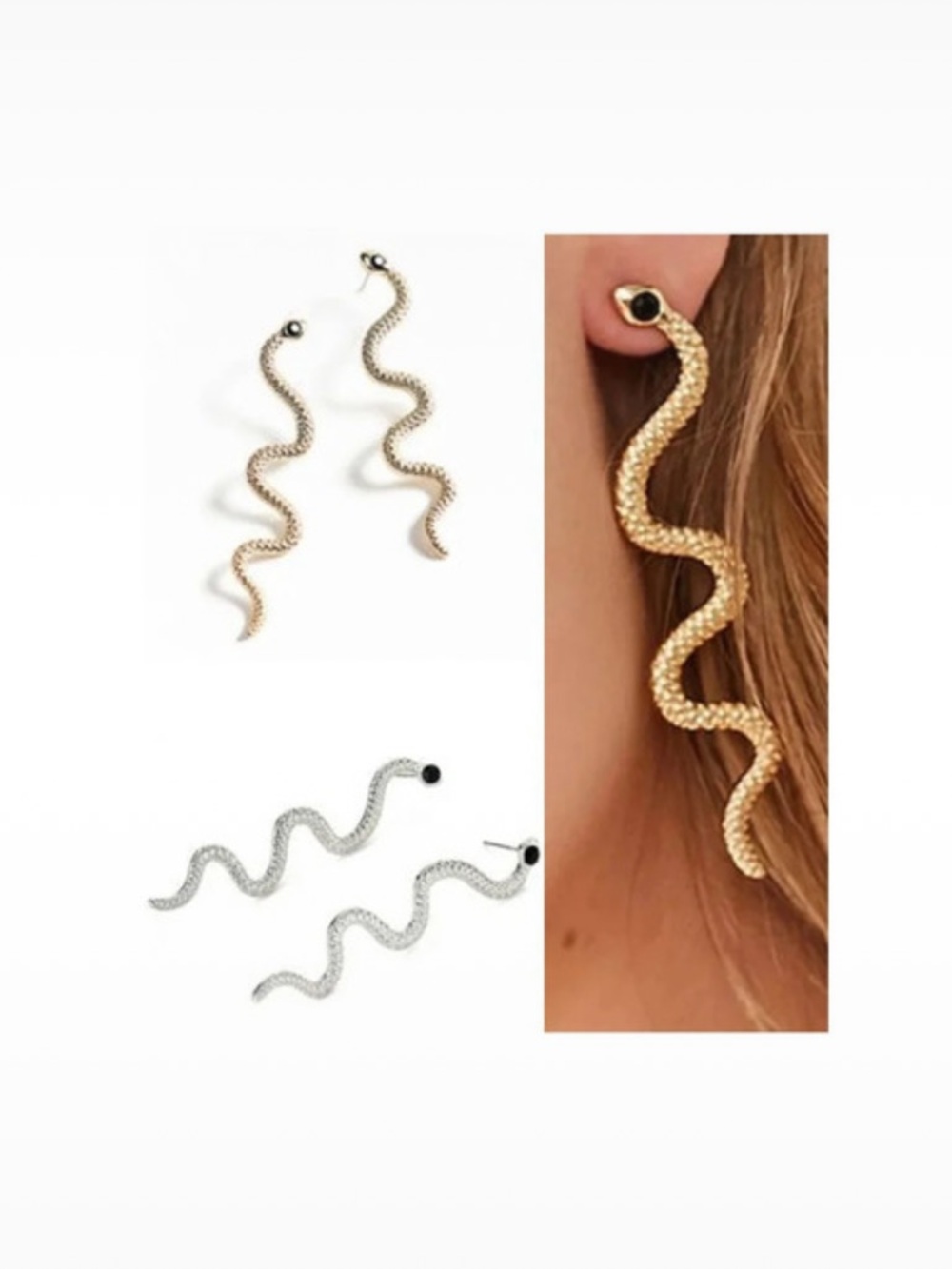 NEW ~ 2 PAIRS ~ 🐍 SNAKE STUD EARRINGS